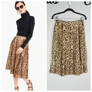 J. Crew Leopard Print Pleated Midi Skirt Size 0
